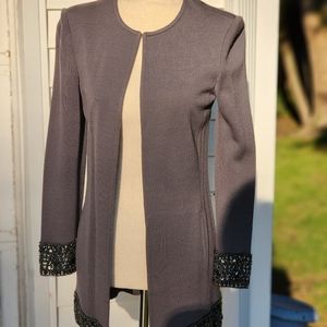 St John Couture Gray Embellished Long Jacket Sz 2